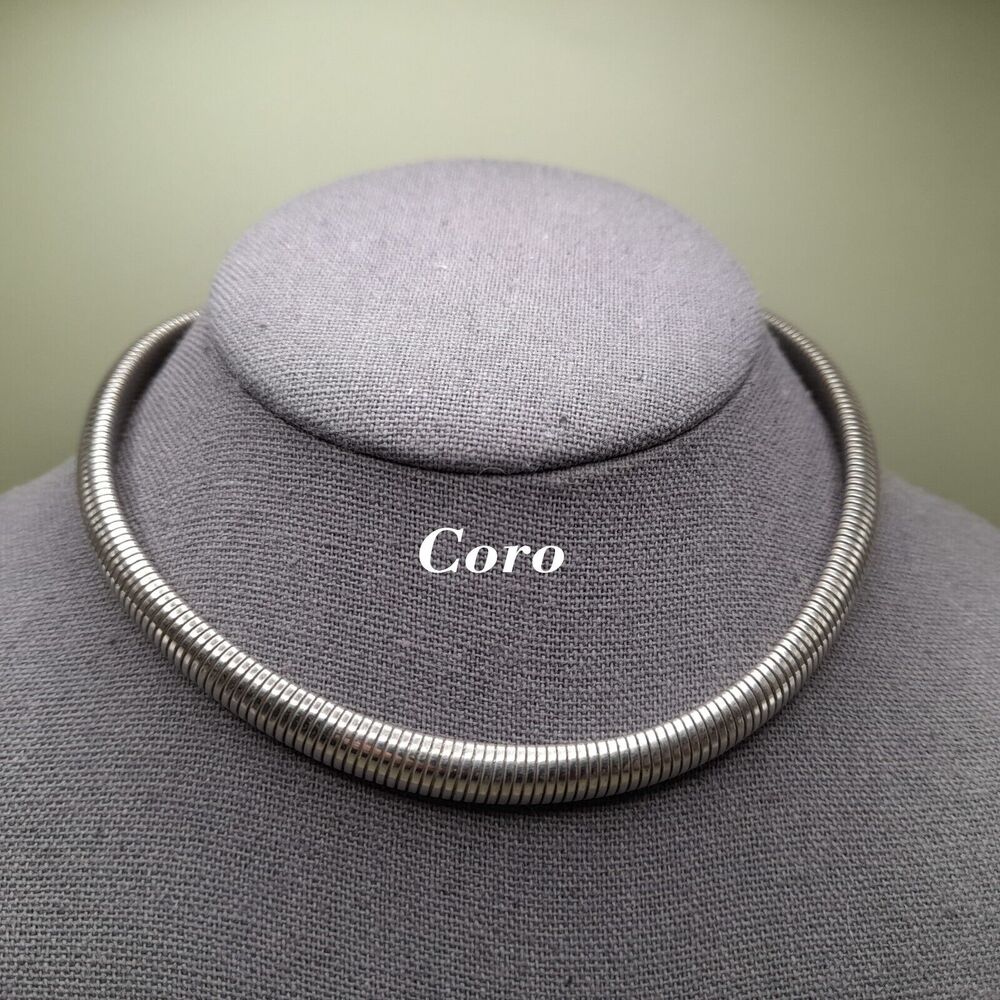 Vintage Coro Silver Tone Omega Choker Necklace 14.5 Inch Signed